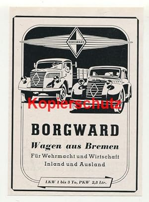 Bild des Verkufers fr Werbeanzeige: Borgward - Wagen aus Bremen. Fr Wehrmacht und Wirtschaft - 1941. zum Verkauf von Antiquariat Ralf Rindle
