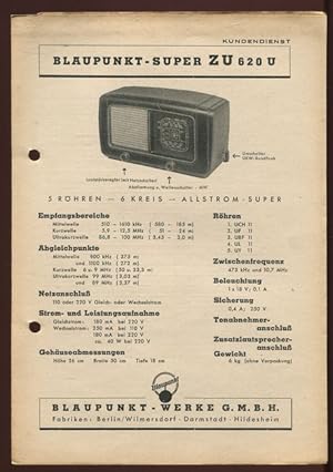 Bild des Verkufers fr Blaupunkt Kundendienst: Blaupunkt -Super ZU 620 U. zum Verkauf von Antiquariat Ralf Rindle