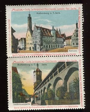 Reklamemarke: 2 Marken: Rothenburg o. Taub.: Rathaus und Stadtmauerpartie.