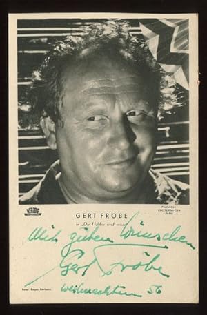 Postkarte: Gert Fröbe mit Autogramm - Weihnachten 1956. Foto: Roger Corbeau.