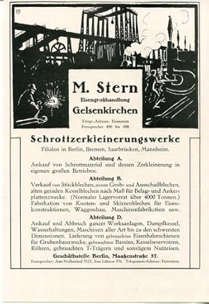 Werbeanzeige: M. Stern Eisengroßhandlung - Schrottzerkleinerungswerke, Gelsenkirchen.