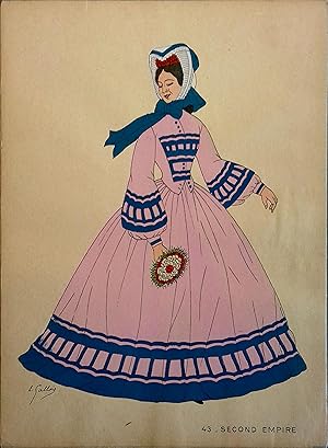 Costume de femme sous le Second Empire. Gravure en couleurs extraite du portfolio d'Emile Gallois...