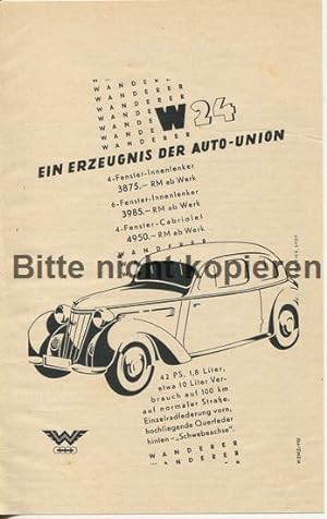 Immagine del venditore per Werbeanzeige: Auto-Union Wanderer 24 - 1937. venduto da Antiquariat Ralf Rindle