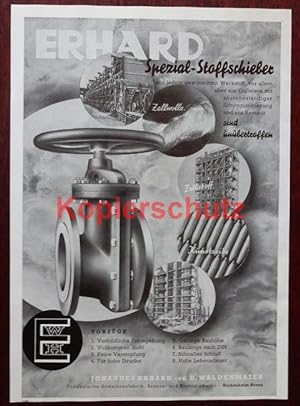 Bild des Verkufers fr Werbeanzeige: Johannes Erhard, Sddeutsche Armaturenfabrik: Spezial-Stoffschieber - 1941. zum Verkauf von Antiquariat Ralf Rindle