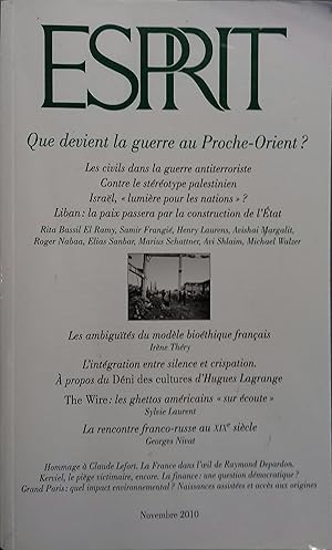 Revue Esprit. 2010, numéro 11 : Que devient la guerre au Proche-Orient. Novembre 2010.