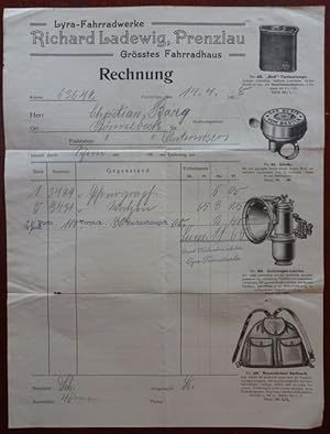 Lyra-Fahrradwerke Richard Ladewig: Rechnung mit Werbung 1908.