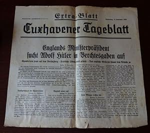 Bild des Verkufers fr Cuxhavener Tageblatt - Extra-Blatt vom 15. September 1938. Englands Ministerprsident sucht Adolf Hitler in Berchtesgaden auf. zum Verkauf von Antiquariat Ralf Rindle