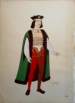 Costume d'homme de cour sous les Valois-Orléans. XVIe siècle. Gravure en couleurs extraite du por...