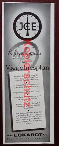 Seller image for Werbeanzeige: J. C. Eckardt AG: Lieferprogramm im Vierjahresplan - 1941. for sale by Antiquariat Ralf Rindle