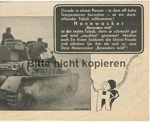 Bild des Verkufers fr Werbeanzeige: Hanewacker "Besonders mild" Kautabak - Panzer - 1942. Bild: Presse Hoffmann zum Verkauf von Antiquariat Ralf Rindle