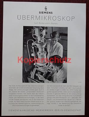 Imagen del vendedor de Werbeanzeige: Siemens bermikroskop nach Ruska und v. Borries - 1941. a la venta por Antiquariat Ralf Rindle