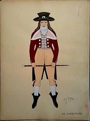 Costume d'homme sous le Directoire. Gravure en couleurs extraite du portfolio d'Emile Gallois : "...