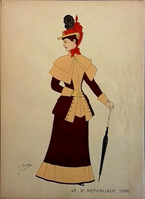 Costume de femme sous la 3e République. 1890. Gravure en couleurs extraite du portfolio d'Emile G...