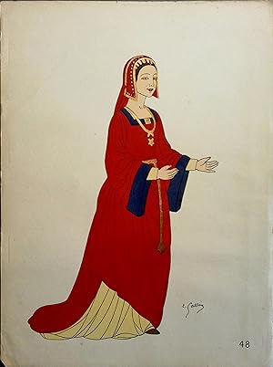 Costume de princesse sous les Valois-Orléans. XVIe siècle. Gravure en couleurs extraite du portfo...
