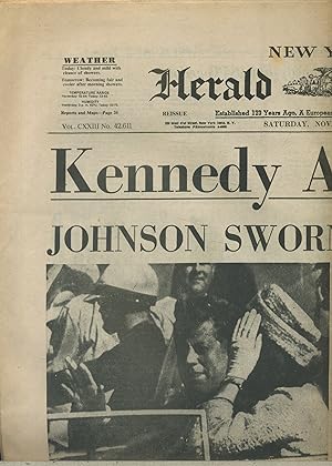 New-York Herald Tribune. Kennedy assassinated. Johnson sworn as president. Numéro paru le lendema...