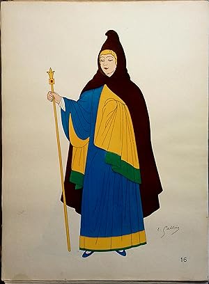 Costume de femme sous les Capétiens. XIe siècle. Gravure en couleurs extraite du portfolio d'Emil...