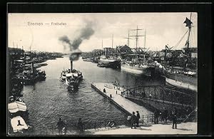 Bild des Verkäufers für Ansichtskarte Bremen, Schiffe unterwegs im Freihafen zum Verkauf von Bartko-Reher