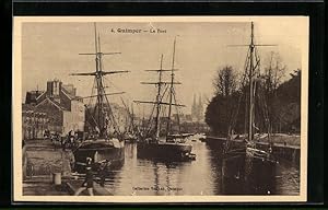 Carte postale Quimper, Le Port, voiliers im le port