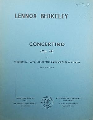 Concertino, for Recorder (or Flute), Violin, Cello and Harpsichord (Piano), Op.49, Keyboard Score...