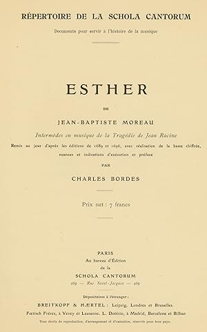 ESTHER : Intermèdes en Musique de la Tragédie de Jean Racine. Remis au jour daprès les éditions ...