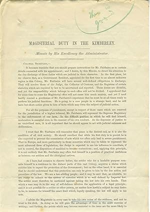 Bild des Verkufers fr Magisterial Duty in the Kimberley. Minute by His Excellency the Administrator zum Verkauf von Antipodean Books, Maps & Prints, ABAA