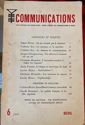 Image du vendeur pour Chansons et Disques (= Communications No 6) mis en vente par Plurabelle Books Ltd