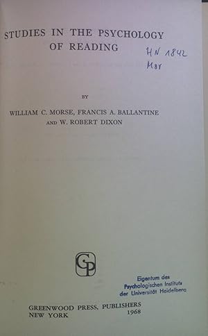 Image du vendeur pour Studies in the Psychology of Reading. mis en vente par books4less (Versandantiquariat Petra Gros GmbH & Co. KG)