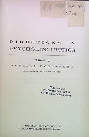 Bild des Verkufers fr Directions in Psycholinguistics. zum Verkauf von books4less (Versandantiquariat Petra Gros GmbH & Co. KG)