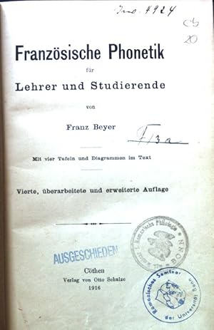 Bild des Verkufers fr Franzsische Phonetik fr Lehrer und Studierende. zum Verkauf von books4less (Versandantiquariat Petra Gros GmbH & Co. KG)