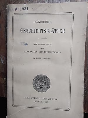 Bild des Verkufers fr Hansische Geschichtsbltter Jahrgang 1929 zum Verkauf von Windau Antiquariat