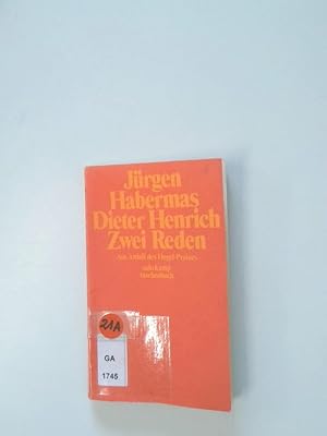Bild des Verk�ufers f�r Zwei Reden aus Anlass d. Verleihung d. Hegel-Preises 1973 d. Stadt Stuttgart an J�rgen Habermas am 19. Jan. 1974. zum Verkauf von Antiquariat Buchhandel Daniel Viertel