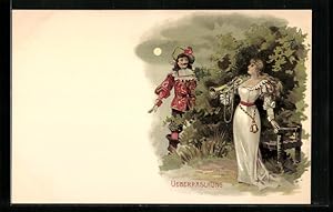 Bild des Verkufers fr Lithographie berraschung, Die holde Maid berrascht mit einem Trompetenspiel, Beht Dich Gott! zum Verkauf von Bartko-Reher
