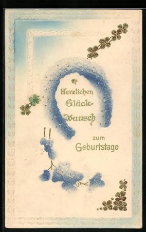 Bild des Verkufers fr Prge-Ansichtskarte Zum Geburtstag alles Gute und viel Glck, Hufeisen aus Blumen zum Verkauf von Bartko-Reher