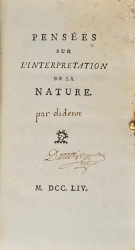 Immagine del venditore per Penses sur l'Interprtation de la Nature. venduto da Bonnefoi Livres Anciens