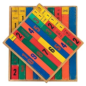 Two sets of painted wooden counting blocks