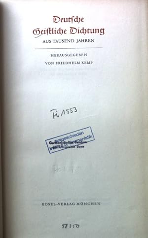 Bild des Verkufers fr Deutsche geistliche Dichtung aus tausend Jahren. zum Verkauf von books4less (Versandantiquariat Petra Gros GmbH & Co. KG)