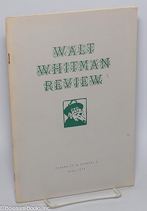 Seller image for Walt Whitman Review: vol. 24, #2, June 1978 for sale by Bolerium Books Inc.