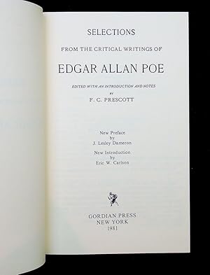 Imagen del vendedor de Selections from the Critical Writings of Edgar Allan Poe a la venta por Kuenzig Books ( ABAA / ILAB )
