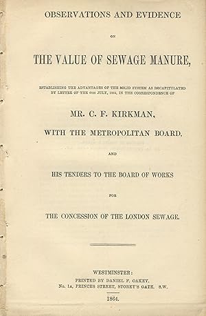 Seller image for Observations and evidence on the value of sewage manure for sale by Zamboni & Huntington