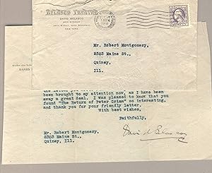 Typed note, signed "David Belasco," to a Robert Montgomery of Quincy, Illinois