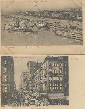 Six "hold-to-light" novelty postcards of St. Louis