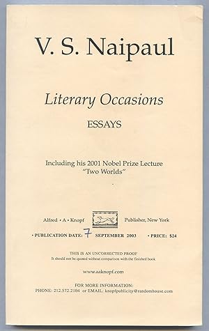 Seller image for Literary Occasions: Essays for sale by Between the Covers-Rare Books, Inc. ABAA