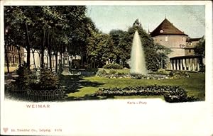 Ansichtskarte / Postkarte Weimar in Thüringen, Karlsplatz, Springbrunnen, Denkmal