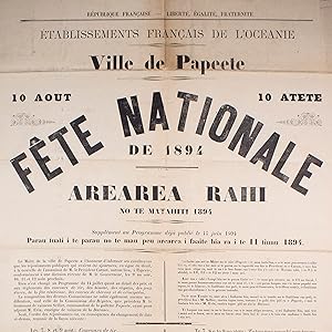 Ville de Papeete. 10 août. 10 atete. Fête nationale de 1894. Arearea rahi no te matahiti 1894.