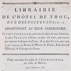 Catalogue de la Librairie de l'Hôtel de Thou, rue des Poitevins, n°18, appartenant au sieur Panck...