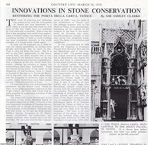 Imagen del vendedor de Restoring the Porta Della Carta, Venice: Innovations in Stone Conservation. Several pictures and accompanying text, removed from an original issue of Country Life Magazine, 1978. a la venta por Cosmo Books