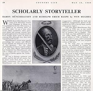 Seller image for Scholarly 'Storytellers': Baron Munchhausen and Rudolph Erich Raspe. Several pictures and accompanying text, removed from an original issue of Country Life Magazine, 1989. for sale by Cosmo Books