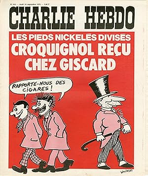 "CHARLIE HEBDO N°253 du 18/9/1975" WOLINSKI : LES PIEDS NICKELÉS DIVISÉS / CROQUIGNOL REÇU CHEZ G...