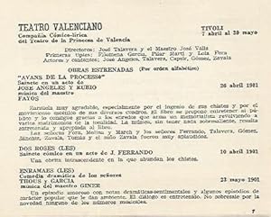 Imagen del vendedor de LAMINA 2498: Obras estrenadas por la compaia Teatro Valenciano en El Tivoli. 1901 a la venta por EL BOLETIN