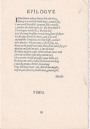 Bild des Verkufers fr Facsimile of Epilogue to the Two Noble Kinsmen by William Shakespeare & John Fletcher [Broadside] zum Verkauf von Arundel Books